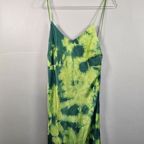 Assembly New York Tie Dye Satin Bias Strap Dress Citrus Size Medium - Picture 3 of 11